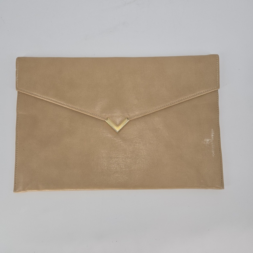 Sheryl Miller USA Leather Envelope Clutch Tan Foldover Evening Bag VTG Gold V 12